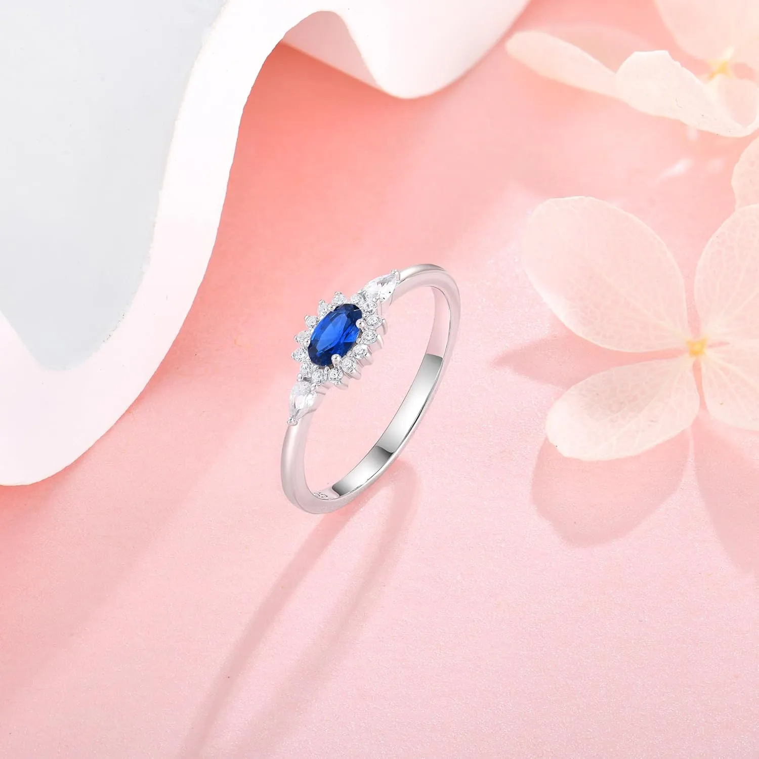 Diana Oval Shape Diamond Thin Stackable Rings for Women Birthstone 925 Sterling Silver Eternity Halo CZ Promise Engagement Statement Wedding Band Rings Jewelry for Size 6-9