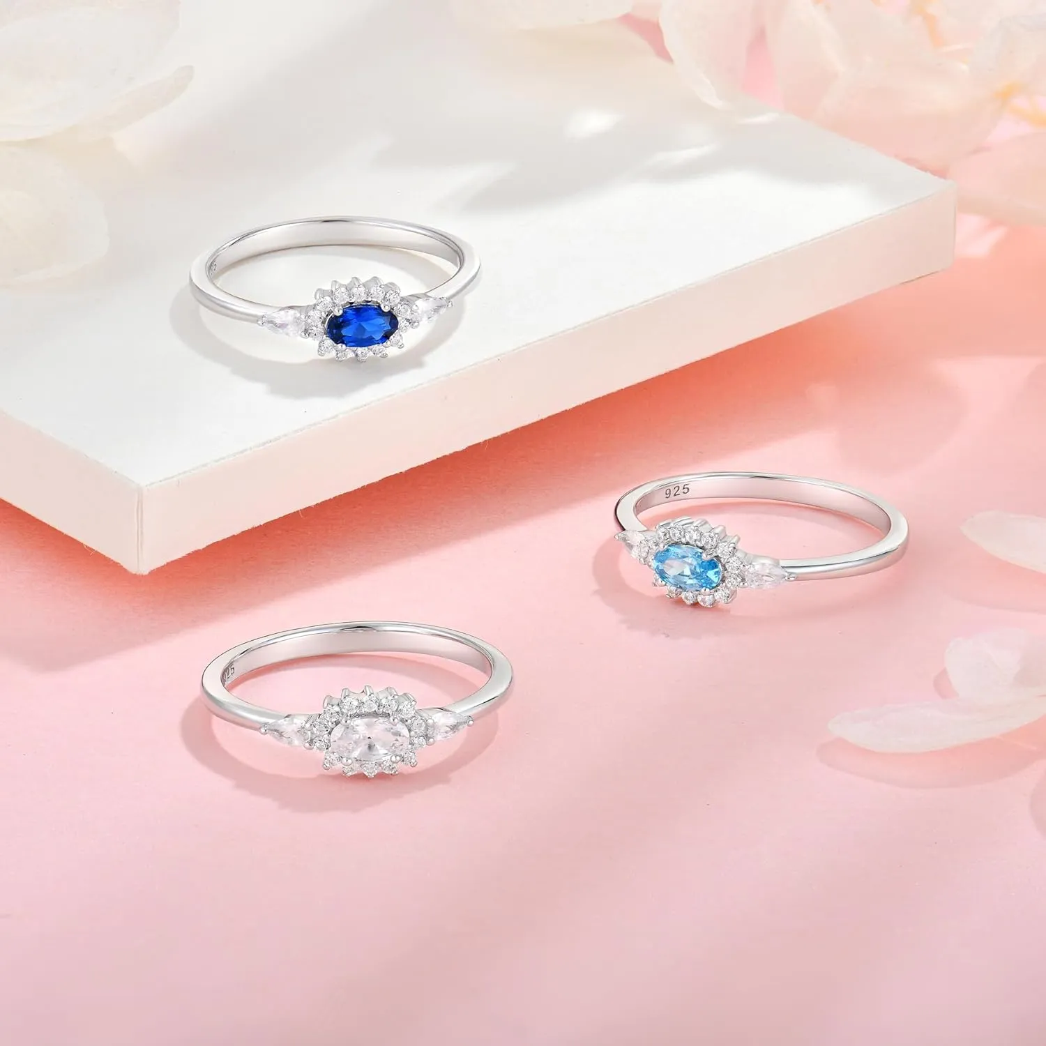Diana Oval Shape Diamond Thin Stackable Rings for Women Birthstone 925 Sterling Silver Eternity Halo CZ Promise Engagement Statement Wedding Band Rings Jewelry for Size 6-9