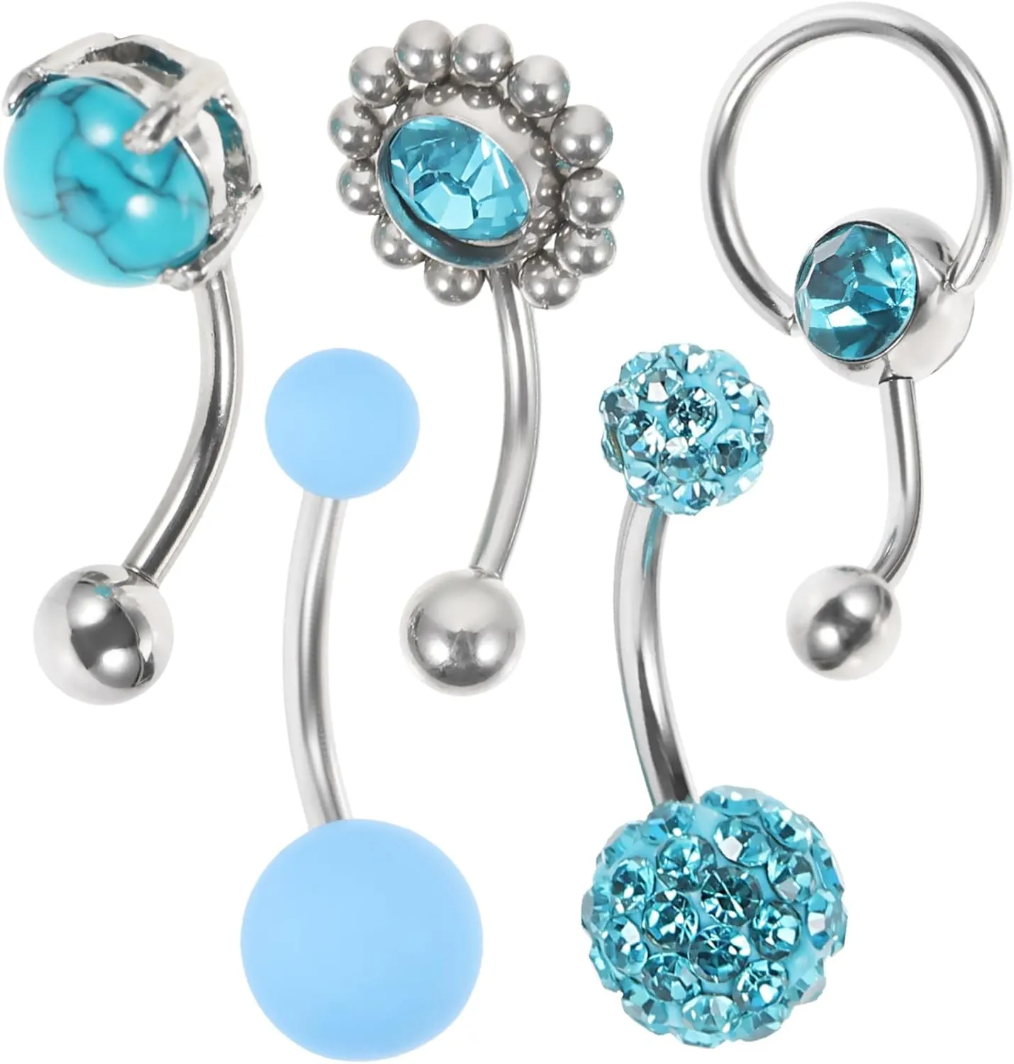 Didiseaon 5pc Women Belly Button Navel Ring Piercing Jewelries Belly Button Nails Stainless Steel Shiny Decorati