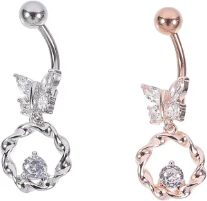 Didiseaon Charming Navel Nails Set of 2 Butterfly Belly Button Rings Fashion Body Jewelry for Women Delicate Navel Nails