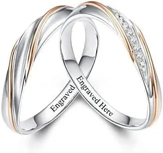 DIYA Personalized Moissanite Couples Rings Set 925 Sterling Silver Moissanite Twisted Two-Tone Wedding Rings for for Him and Her Anniversary Rings for Couple Engagement Valentine's Day Jewelry Gifts