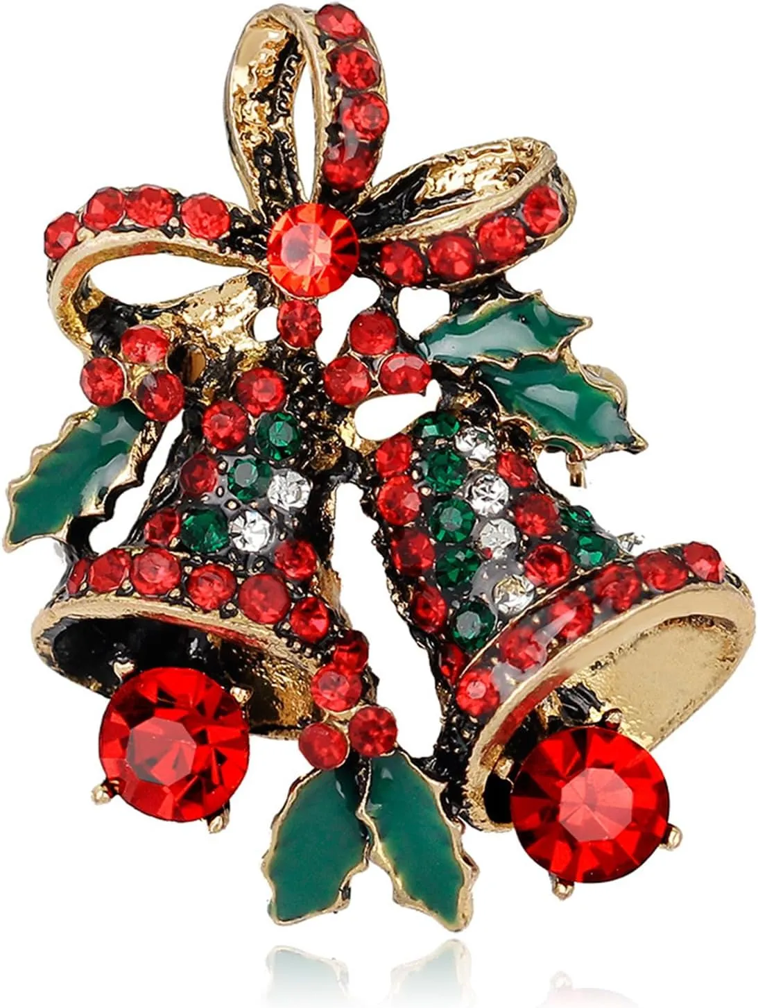 Dreuyet Christmas Brooch Pins for Women Crystal Rhinestone Christmas Brooch Christmas Tree Snowflake Bell Reindeer Brooches Multi-Colored Christmas Enamel Pins Holiday Party Gift