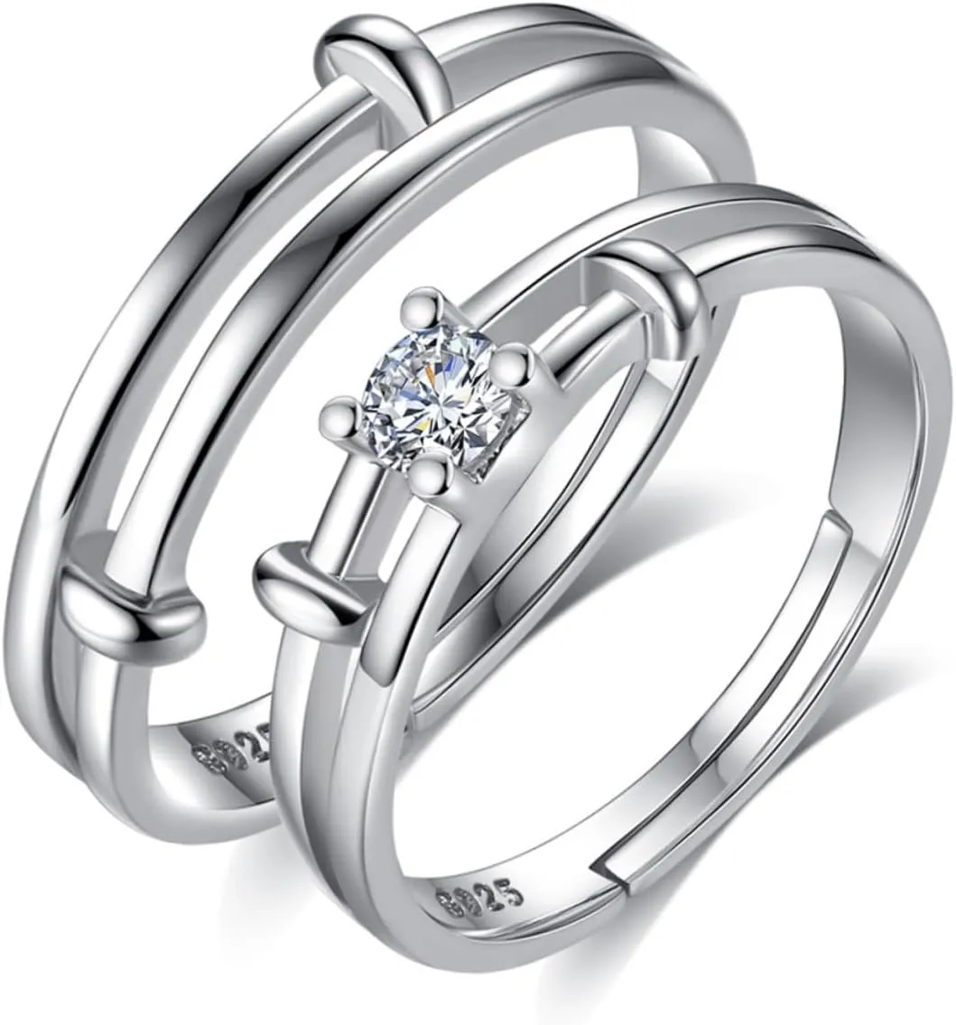 Elegant Couples Ring Set 2pcs Silver Finger Ring Women Men Love Symbol Jewelry for Wedding Party