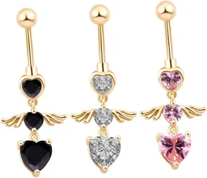 Elegant Heart and Wing Belly Button Rings Stainless Steel Piercing Jewelry for Women