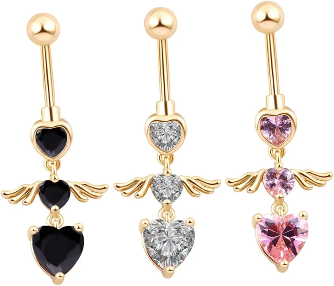 Elegant Heart and Wing Belly Button Rings Stainless Steel Piercing Jewelry for Women