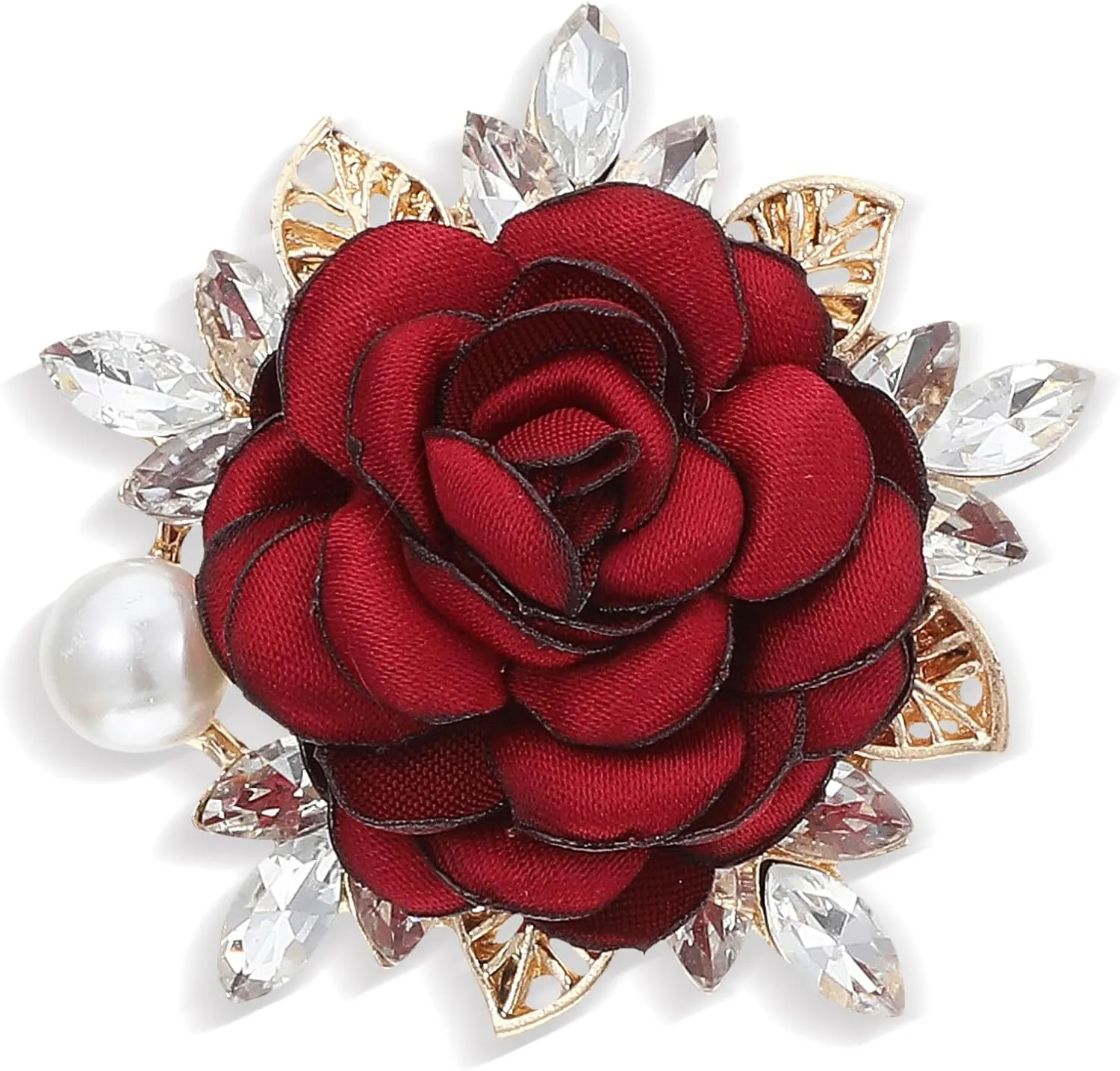 Elegant Rose Flower Brooch Pin for Women Men Wedding Party Gentleman's Essentials Crystal Pearl Fabric Flower Lapel Pin Dress Suit Accessories
