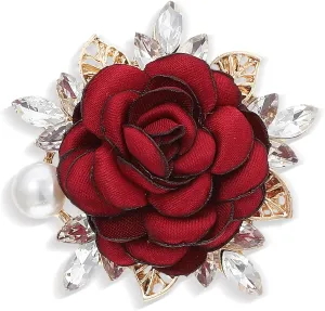 Elegant Rose Flower Brooch Pin for Women Men Wedding Party Gentleman's Essentials Crystal Pearl Fabric Flower Lapel Pin Dress Suit Accessories