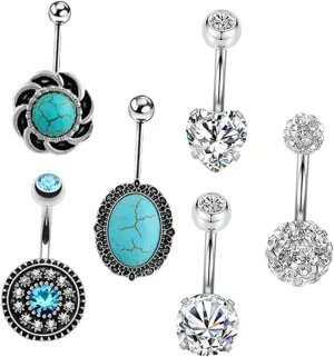 Elegant Zircon Turquoise Navel Nail Belly Button Ring Set Fashion Jewelry Comfortable Fit No Discoloration