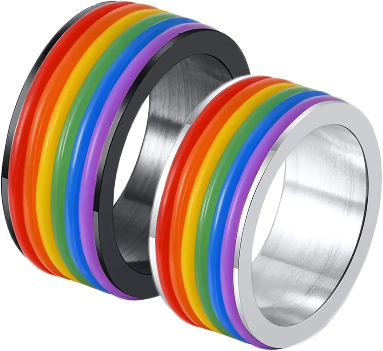 Engraved Ring Couple Couple Rings Promise Rings,Rings Stainless Steel 9MM Black Silver Ring with LGBT Couple Ring for Wedding