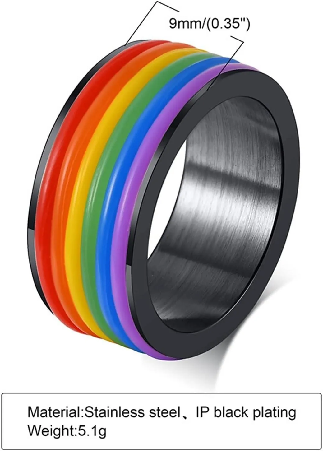 Engraved Ring Couple Couple Rings Promise Rings,Rings Stainless Steel 9MM Black Silver Ring with LGBT Couple Ring for Wedding