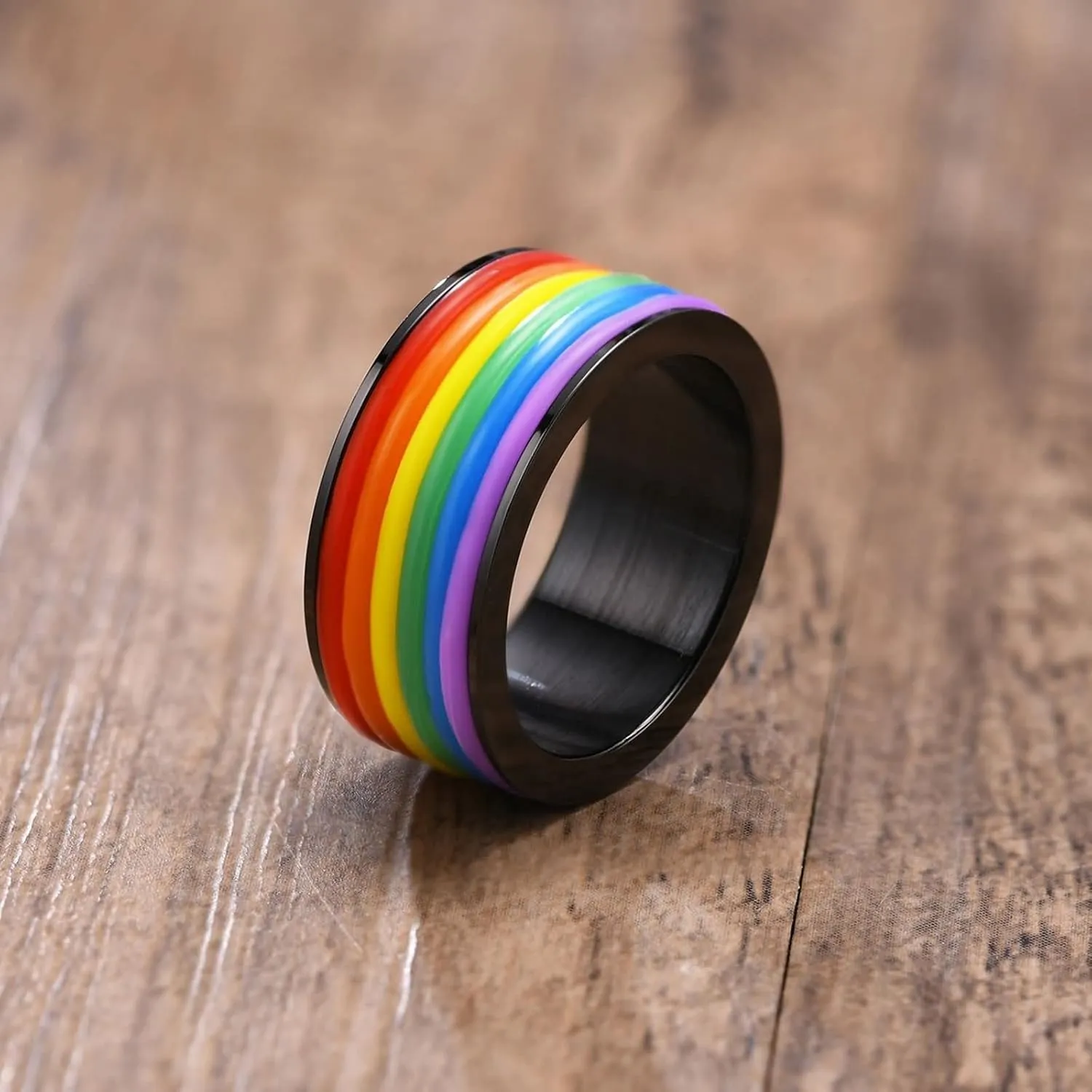 Engraved Ring Couple Couple Rings Promise Rings,Rings Stainless Steel 9MM Black Silver Ring with LGBT Couple Ring for Wedding