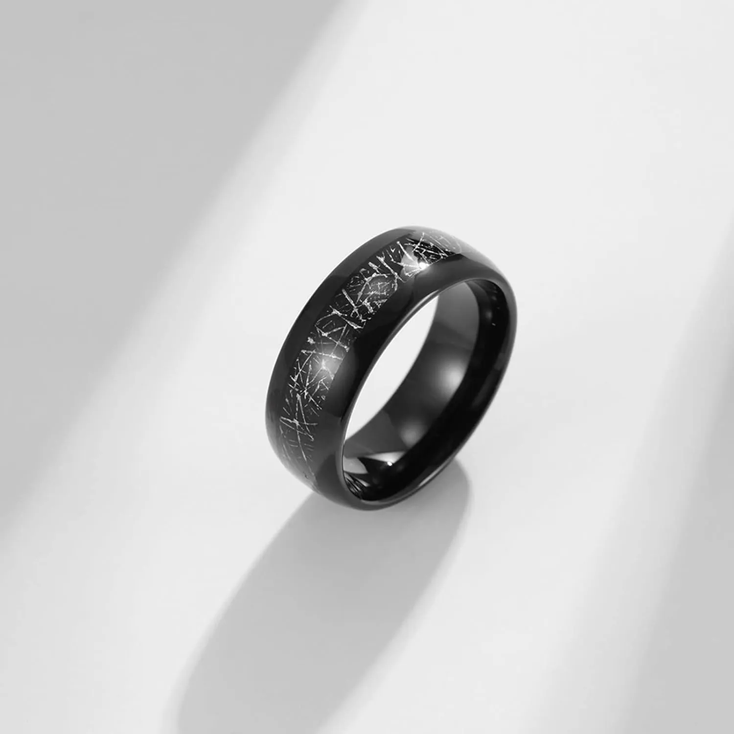 Engraved Rings Custom Couple Wedding Rings,Couple Rings Tungsten 8MM Black Ring with Round Anniversary Rings Couple