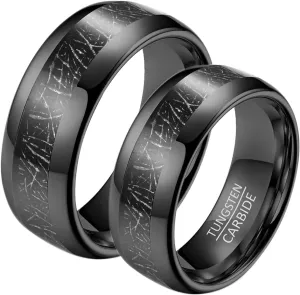 Engraved Rings Custom Couple Wedding Rings,Couple Rings Tungsten 8MM Black Ring with Round Anniversary Rings Couple