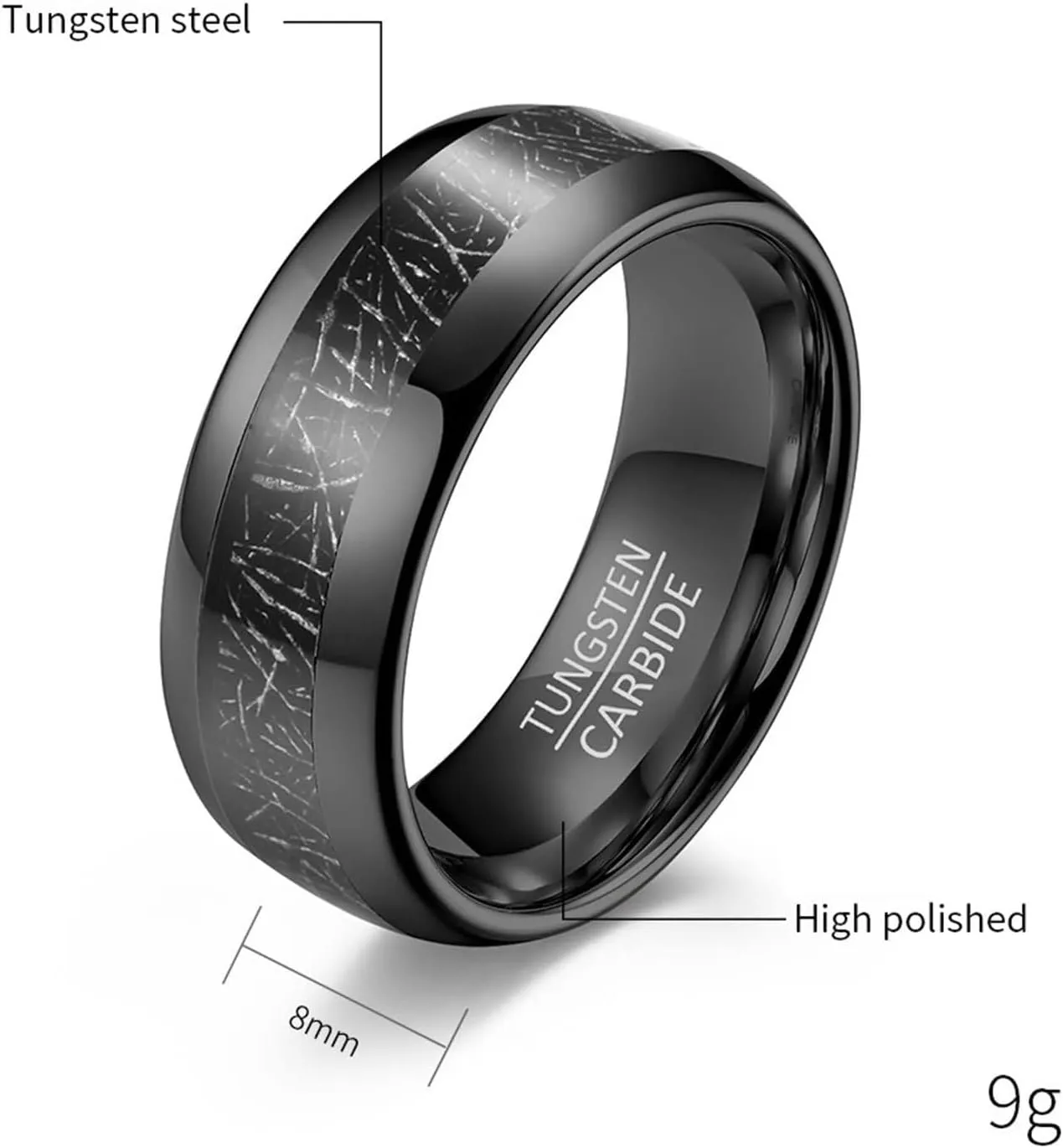 Engraved Rings Custom Couple Wedding Rings,Couple Rings Tungsten 8MM Black Ring with Round Anniversary Rings Couple