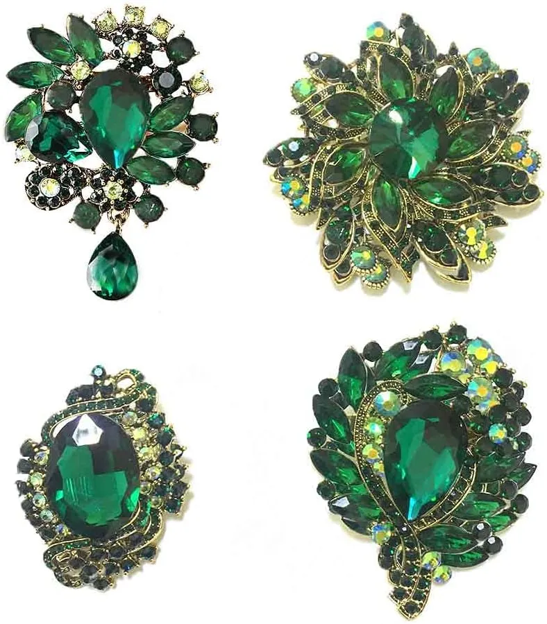 Ezing 4pcs Leaf Brooches for Wedding Big Crystal Flower Rhinestone Bouquet Accessories