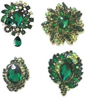 Ezing 4pcs Leaf Brooches for Wedding Big Crystal Flower Rhinestone Bouquet Accessories