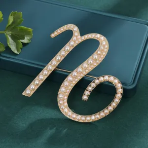 Fashion letter Brooch,A-Z 26 Letters Gold Simulated Pearl Initial Letter Alphabet Brooches Pin Women Gifts Jewelry