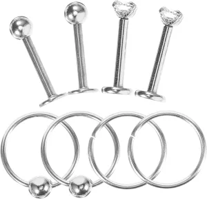 Fashion Nose Ring Set Metal Nose Hoops for Women 8pc Stainless Steel Studs Jewelry Non Piercing Decor