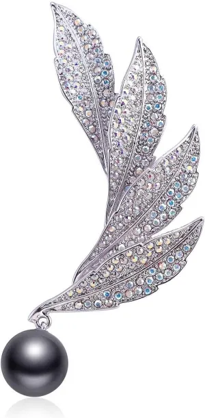 Feather Brooch with Pearl Austria Crystal Jewelry Women's Brooches & Pins