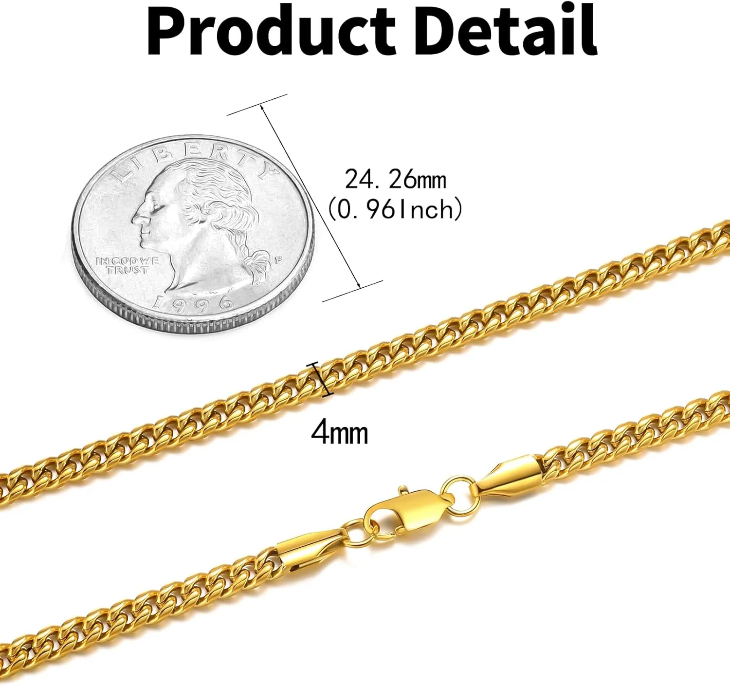 FEEL STYLE 4/6mm Gold Cuban Link Chain for Men, Mens Chain Necklaces, Stainless Steel Chain Necklaces for Men Women 18-24inch