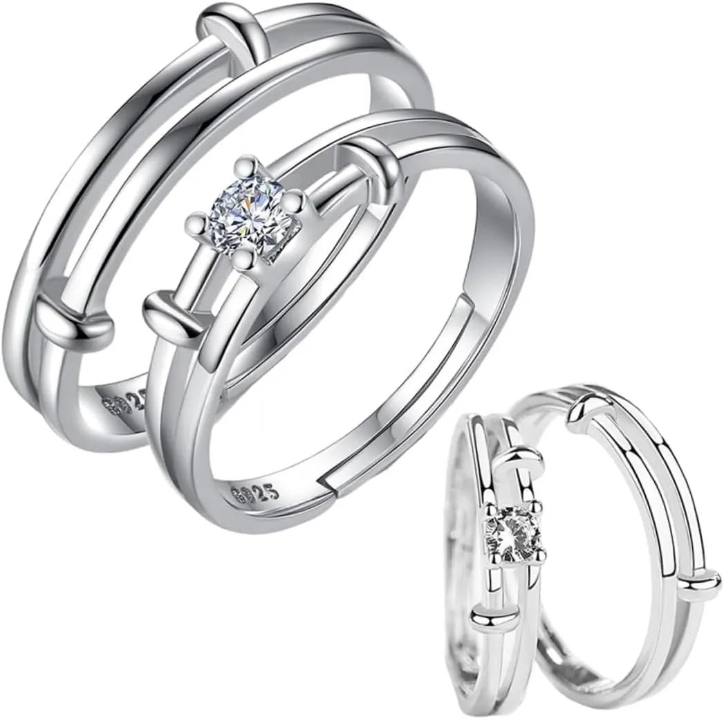 Finger Ring Set 2pcs Couple Index Rings Fashionable Jewelry for Men Women Suitable for Wedding Parties