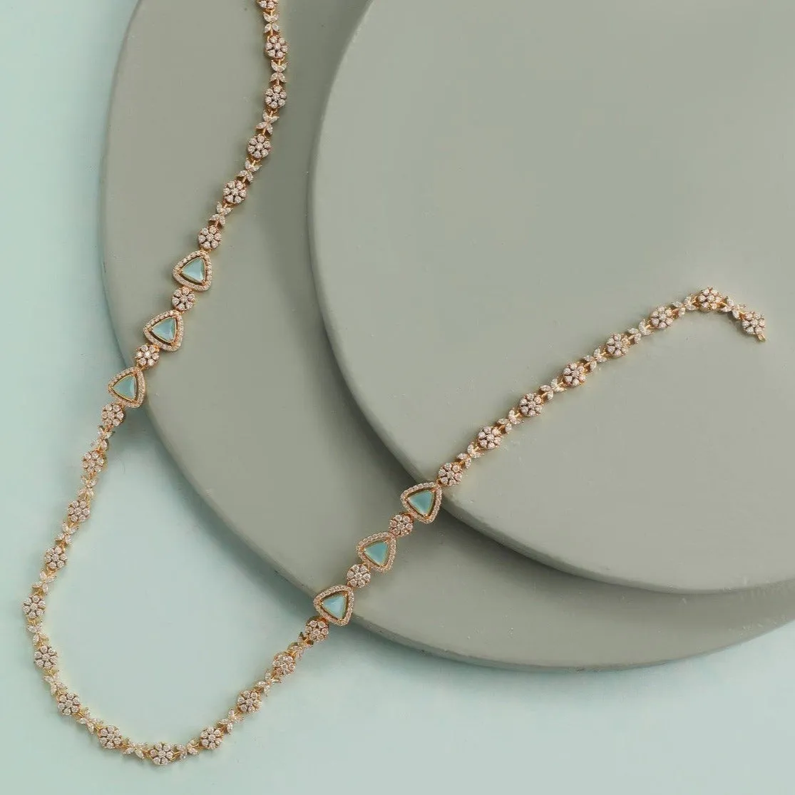Floral Delicate CZ Long Necklace Set