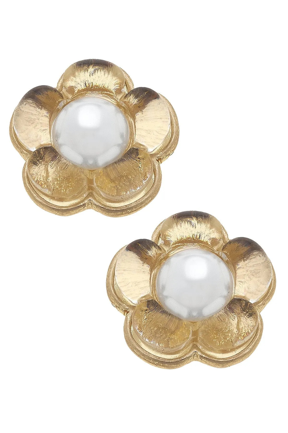 FLOWER POWER RESIN & PEARL STUDS