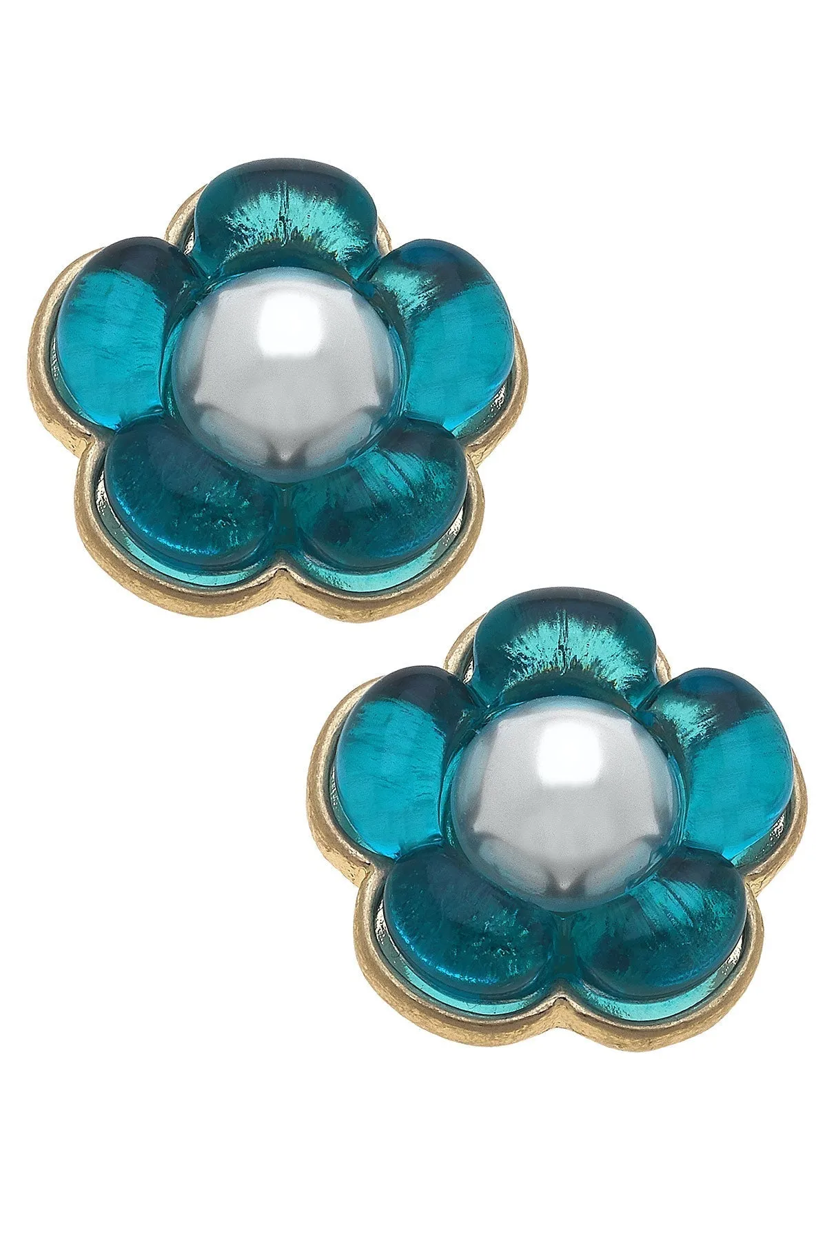 FLOWER POWER RESIN & PEARL STUDS