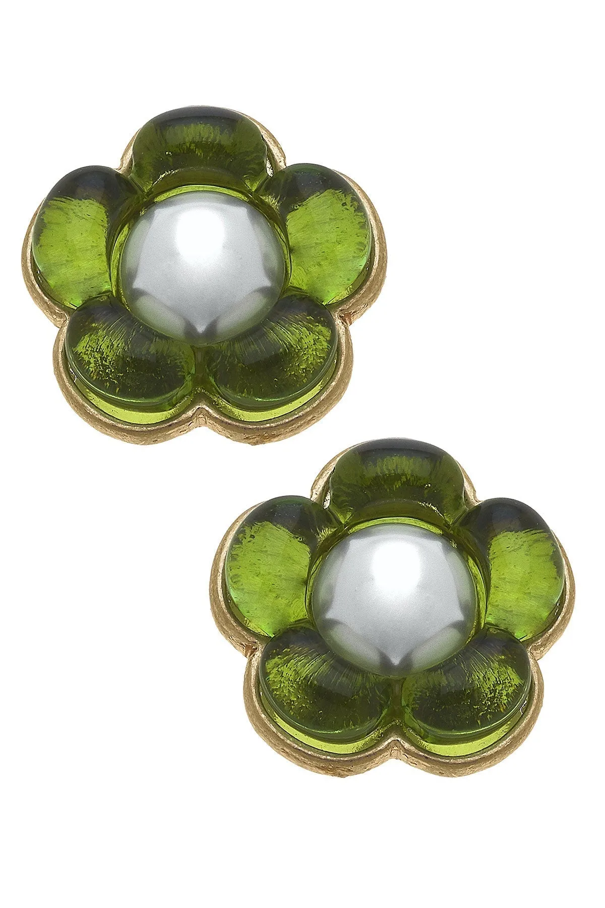 FLOWER POWER RESIN & PEARL STUDS