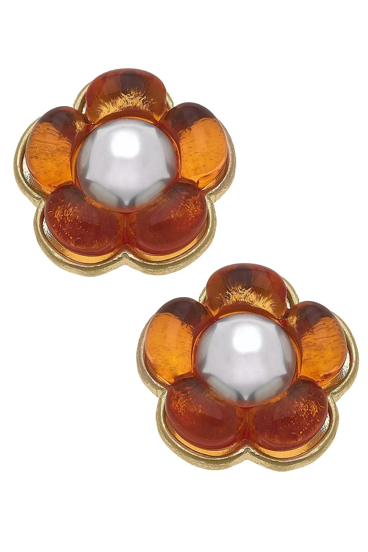 FLOWER POWER RESIN & PEARL STUDS