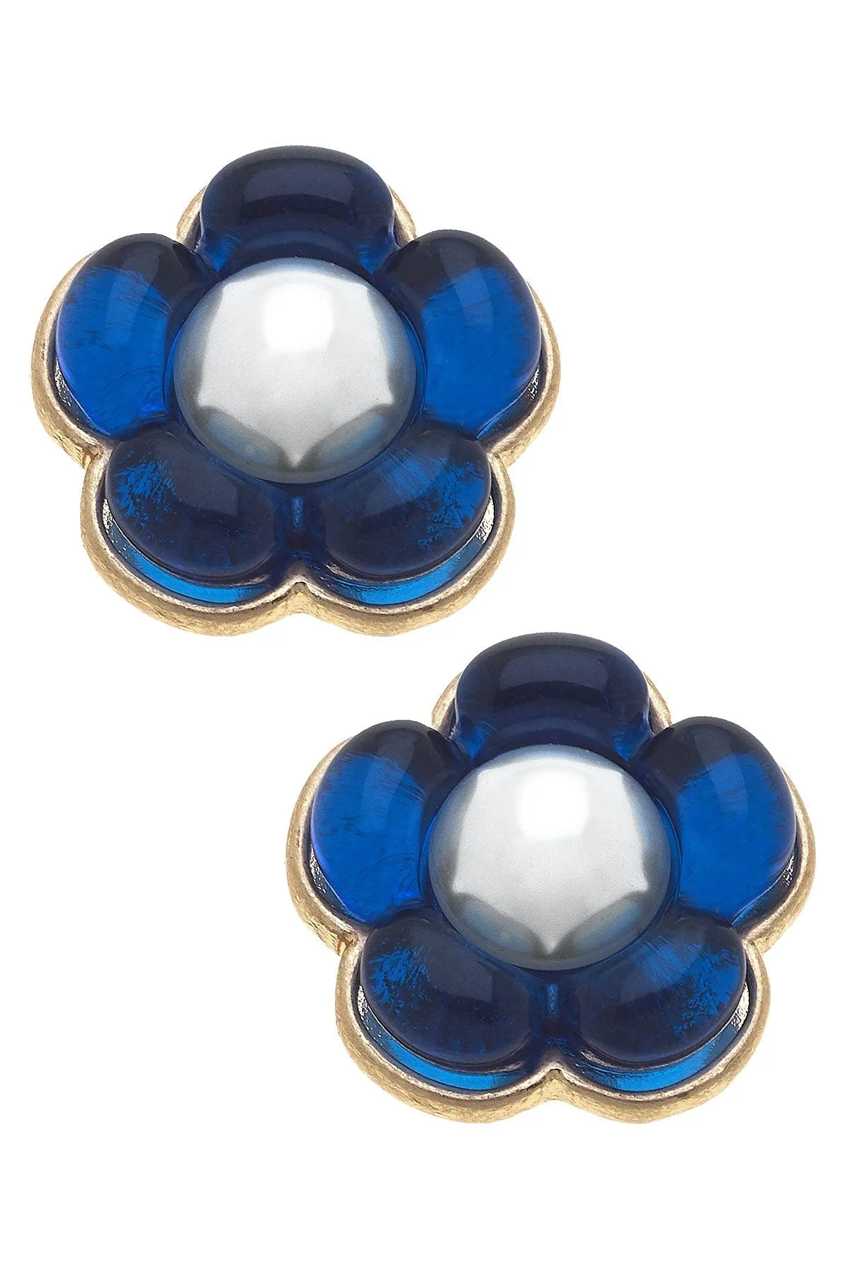 FLOWER POWER RESIN & PEARL STUDS