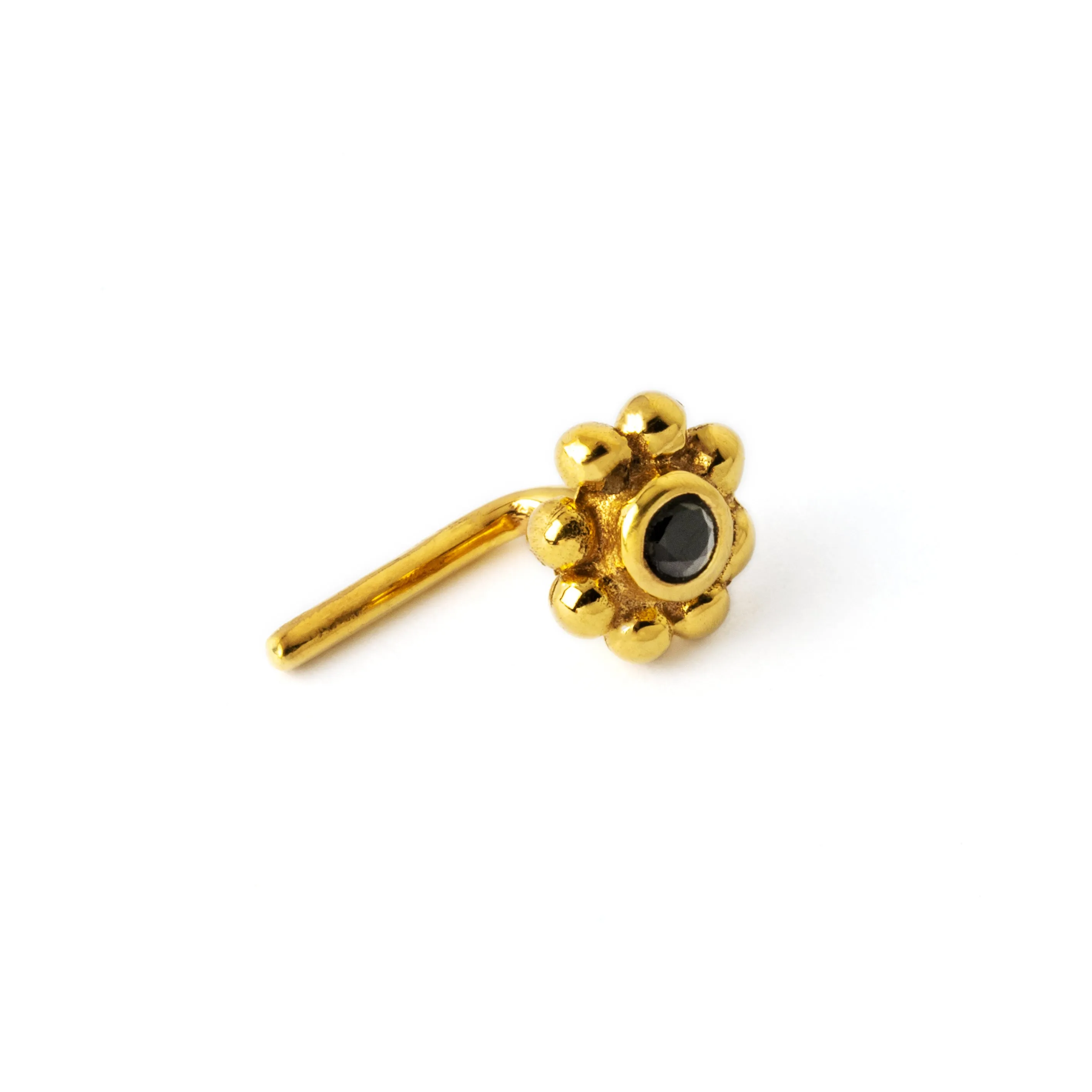 Flower with Black Spinel Gold Nose Stud