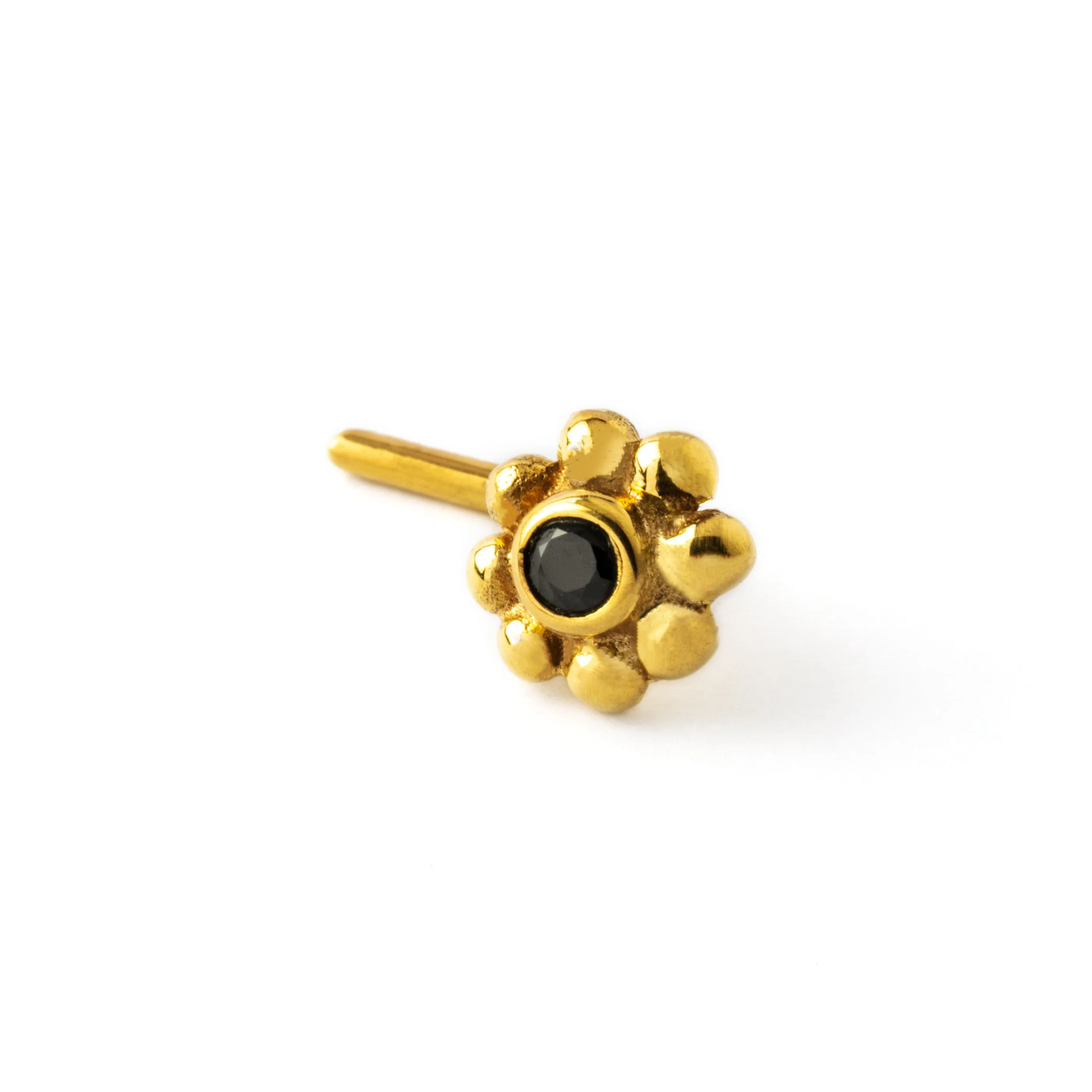 Flower with Black Spinel Gold Nose Stud