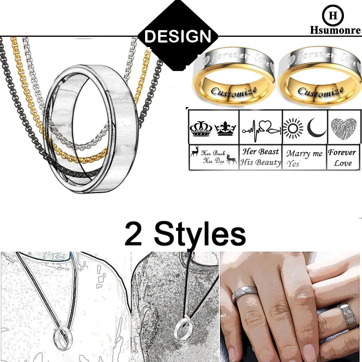 Forever Love Couple Rings Cubic Zirconia Engraved Promise Rings Wedding Bands Engagement Gifts Titanium Stainless Steel Golden