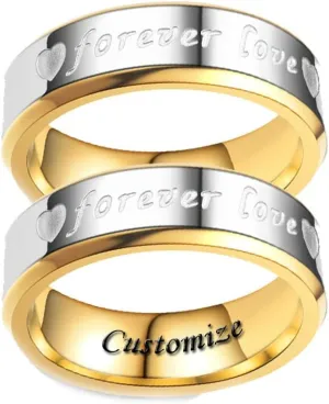 Forever Love Couple Rings Cubic Zirconia Engraved Promise Rings Wedding Bands Engagement Gifts Titanium Stainless Steel Golden