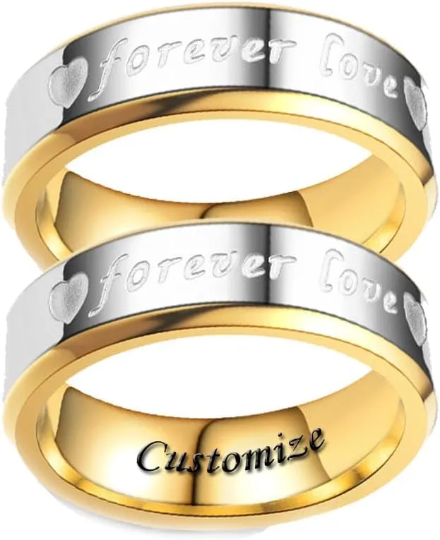 Forever Love Couple Rings Cubic Zirconia Engraved Promise Rings Wedding Bands Engagement Gifts Titanium Stainless Steel Golden