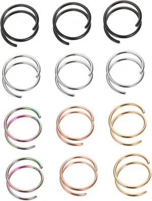 FRCOLOR 12Pcs Spiral Nose Rings Hoops Jewelry Nose Piercings for Parties Comfortable Skin Friendly Design Colorful Stylish Accessories for All Ages