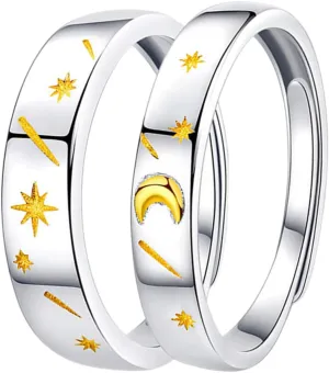 FRCOLOR 2pcs Couples Promise Rings Silver Open Adjustable Finger Jewelry for Wedding Anniversary