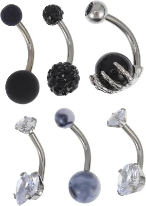 FRCOLOR 6Pcs Comfortable Stainless Steel Navel Rings Fashionable Belly Button Jewelry for Beach Parties and Performance Non Allergic Durable Design Heart Color