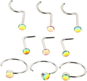 FRCOLOR Fashionable Women's Nose Rings Gradient Opal Hoop Earrings Comfortable Metal Jewelry Small Nose Studs Piercing