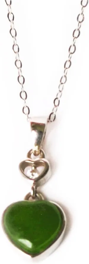 French Touch Natural Jade Heart Pendant Silver Necklace hypoallergenic Nephrite Green Jade Healing Protection Gemstone Heart Pendant Gift for Birthday Mother's Day Anniversary