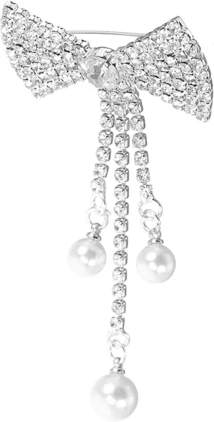 Gatuida Elegant Bow Brooch with Rhinestones and Pearls Fashionable Accessory for Evening Dresses Sweaters and Bags Present for Friends and Loved Ones