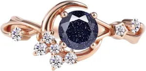 Gemstone Engagement Rings for Women Gemstone Ring Unique Moon Star Ring 10K 14K 18K White Yellow Rose Gold Gemstone Engagement Ring Anniversary Promise Ring