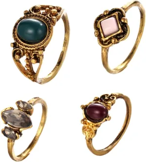 Gemstone Rings for Women 4pcs Ring Set Vintage Style Knuckle Jewelry Perfect for Special Occasions