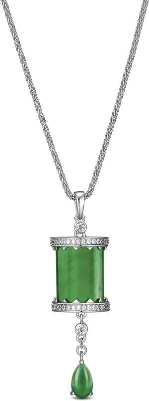 Genuine Jade Prayer Wheel or Beaded Necklace, Green Jade Pendant Necklace for Women, Women Genuine Jade Necklace, Gemstone Amulet Protection Necklace for Good Luck