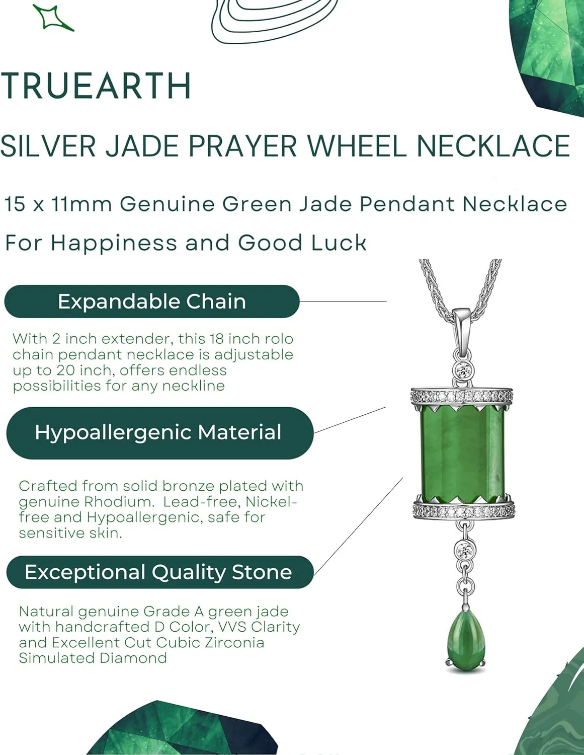Genuine Jade Prayer Wheel or Beaded Necklace, Green Jade Pendant Necklace for Women, Women Genuine Jade Necklace, Gemstone Amulet Protection Necklace for Good Luck
