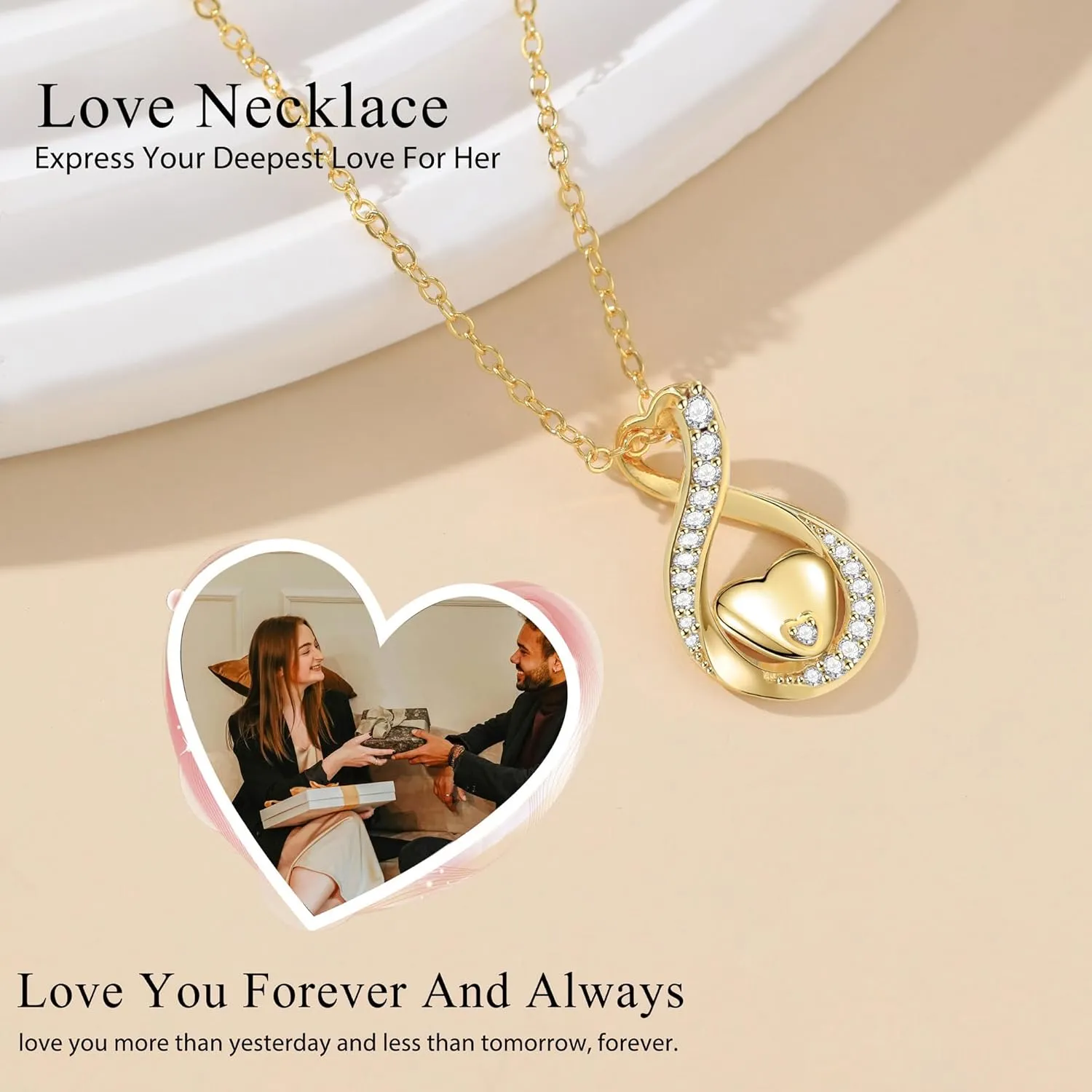 Gifts for Mom Daughter Heart Necklace I Love You Gifts for Wife Girlfriend Gold Infinity Necklace Birthday Gift Ideas Anniversary Valentines Mothers Day Christmas Gift Jewelry