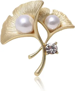Ginkgo Leaf Brooch Pins for Women, Gold Ginkgo Leaf Brooch Pin, Cute Pearl Ginkgo Leaf Plant Brooch Lapel Pin, Bohemian Ginkgo Leaf Brooches Pins for Women Hat Bag Suit Dress Accessories Jewelry