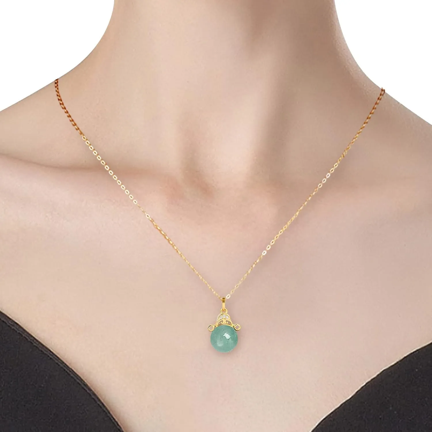 GLLBTPT Good Luck Buddha Necklace Jade Necklace 925 Sterling Silver,18K Gold Plated Jade Pendant Crystal Necklace Cubic Zirconia for Women