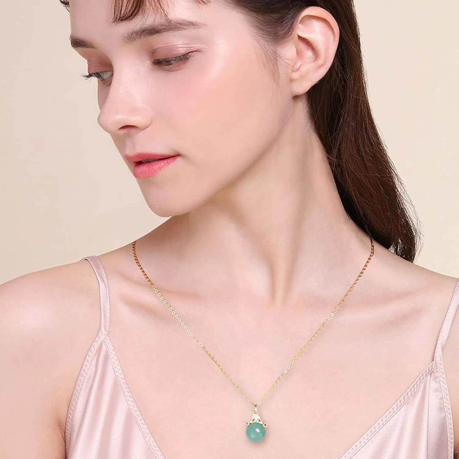 GLLBTPT Good Luck Buddha Necklace Jade Necklace 925 Sterling Silver,18K Gold Plated Jade Pendant Crystal Necklace Cubic Zirconia for Women